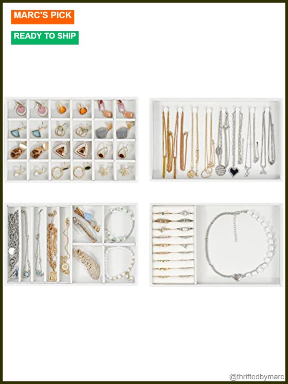 Stackable Jewelry Organizer Trays Drawer Inserts with Dividers Display Storage